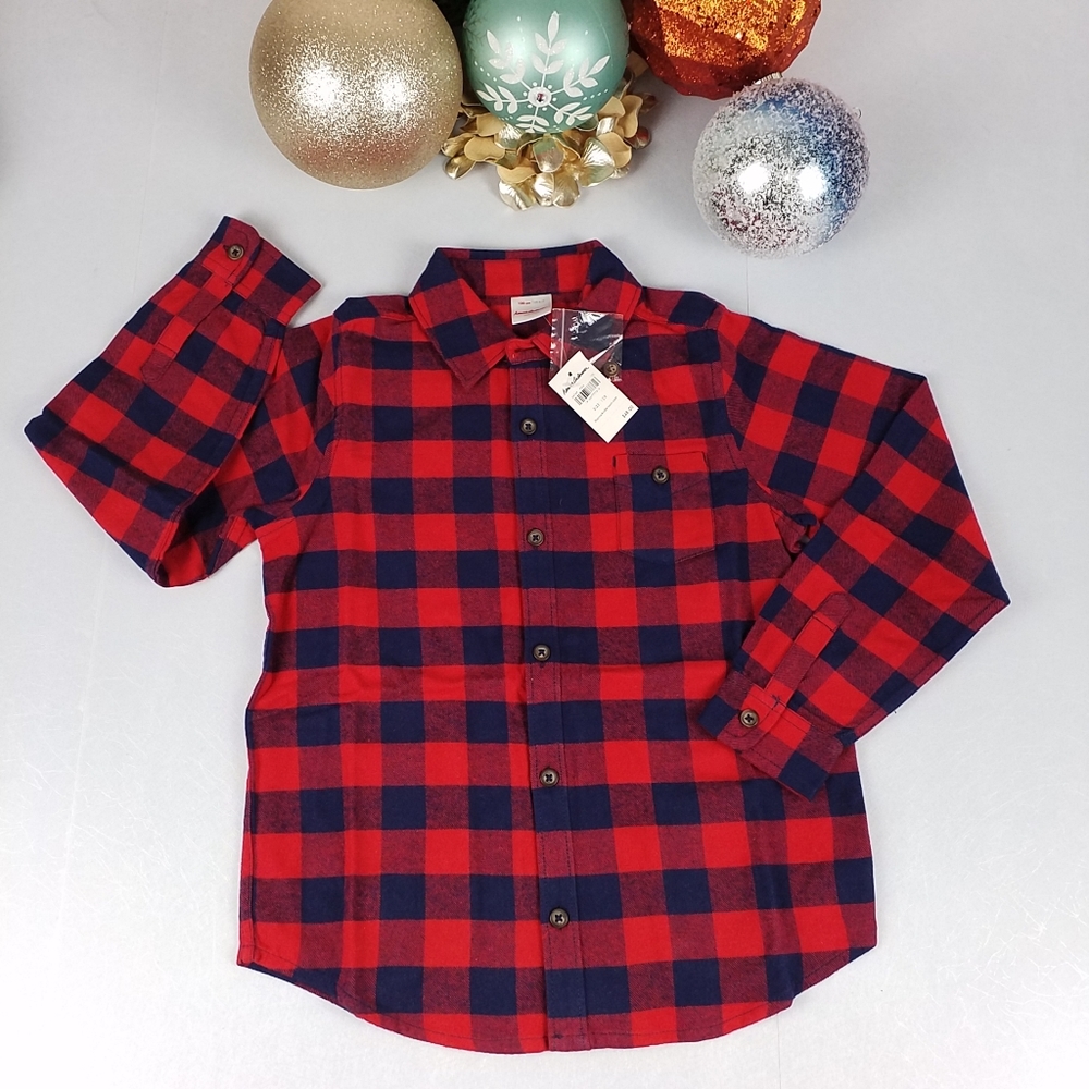 NWT Hanna Andersson | Buffalo Holiday Plaid Flannel Shirt Red Navy 6-7 Y